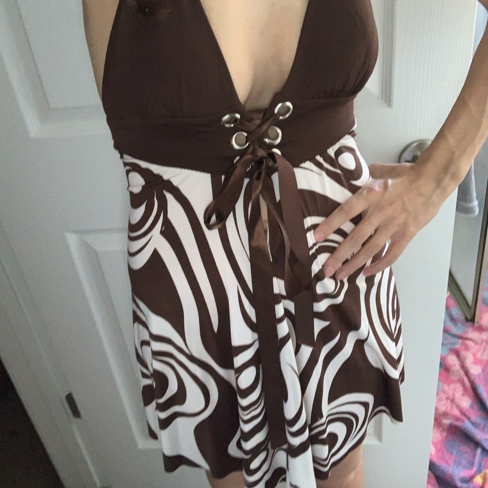 Brown and cream cocktail dress